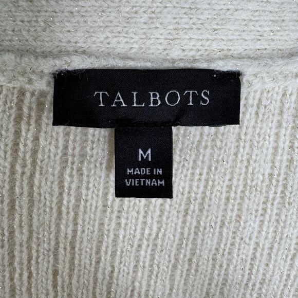 TALBOTS Cardigan Sweater Shimmer Glitter Wool Blend Ivory Neutral Size M - Picture 6 of 7